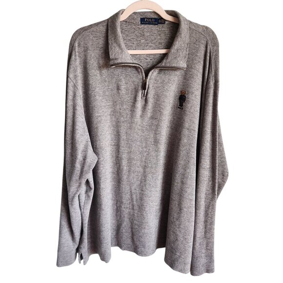 Polo Ralph Lauren Pullover Sweater XXL Gray Grey Teddy Bear Estate Rib 1/4 Zip - Picture 1 of 9